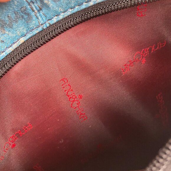 Gorgeous Anuschka Bag. Hand Painted Shoulder Bag. Blue And Rose Pattern. - Picture 16 of 16